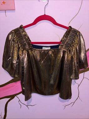 NWOT Queen Of Sparkles Metallic Bronze Square-Neck Women’s Crop Top
